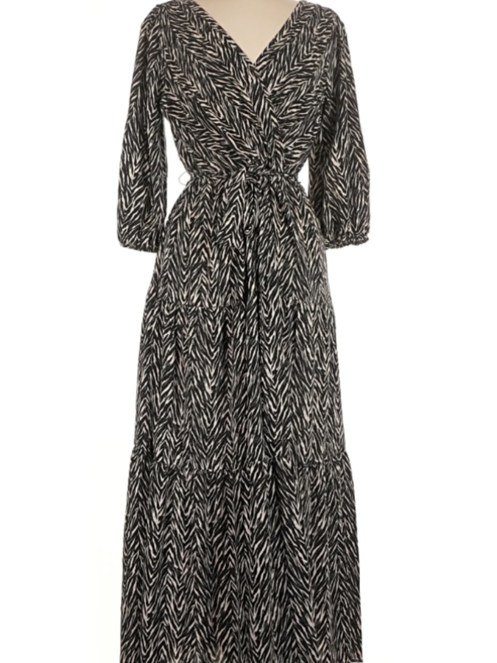 DKNY Black & White Zebra Wrap Midi Dress Size 8 V-Neck